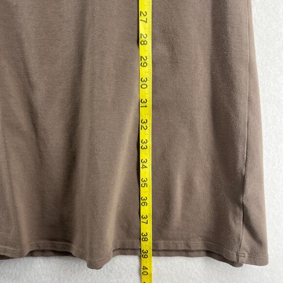 EILEEN FISHER Dress M Organic Cotton Stretch Jersey Scoop Neck Midi Brown USA - Picture 12 of 13